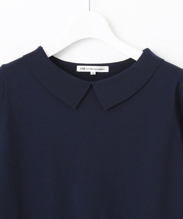 23区 【WEB限定】レーヨンポリエステルストレッチ 襟デザイン ニット ネイビー系