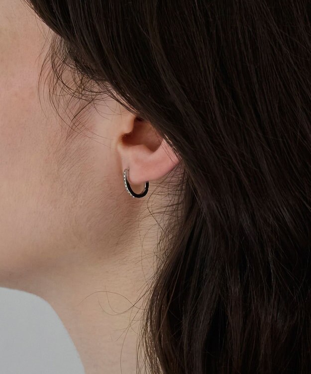 Phoebe 【金属アレルギー対応】ワンタッチライナーオーバルビジューフープピアス　シルバー シルバー