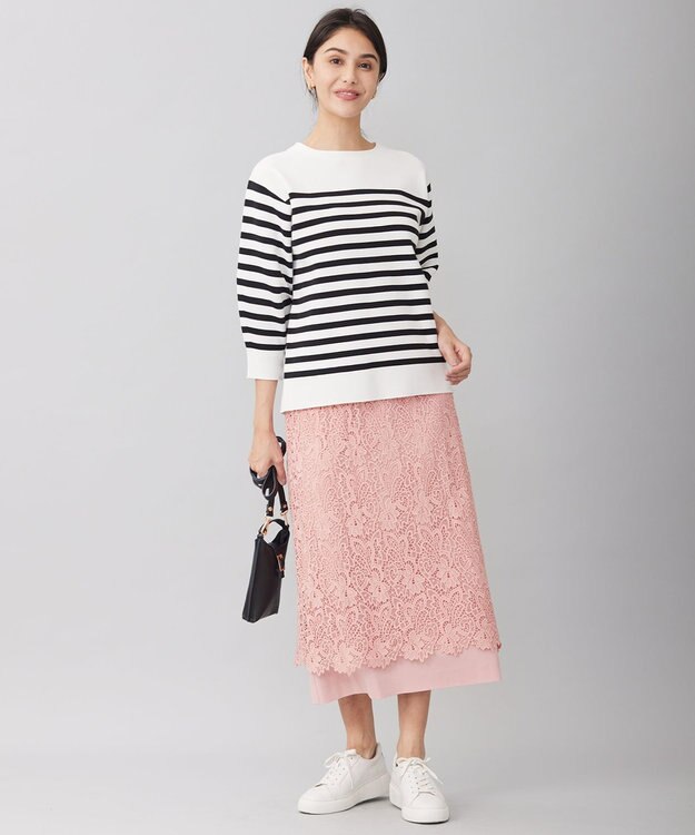 自由区 【洗える】ボタニカルレース スカート ピンク