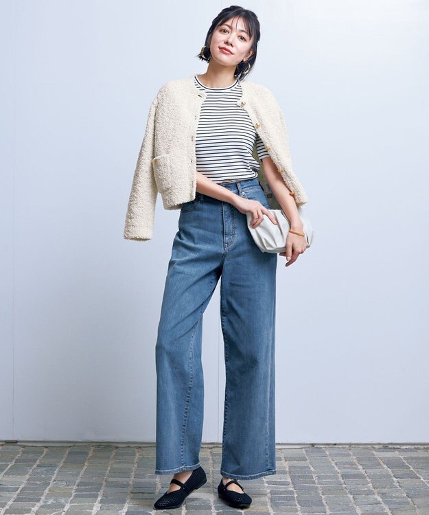 UNFILO 【UNFILO DENIM】撥水ストレッチ ワイドストレートデニム ブルー