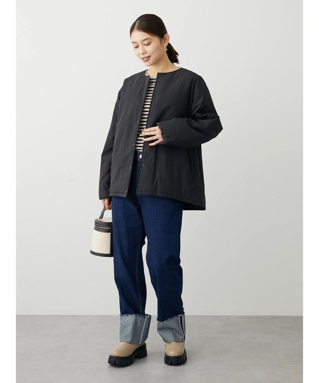 Green Parks ライト中わたノーカラーブルゾン Black