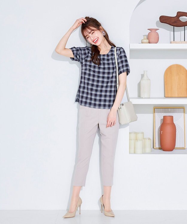 Tiaclasse 【洗える】美脚効果の高いスリットテーパードパンツ グレージュ