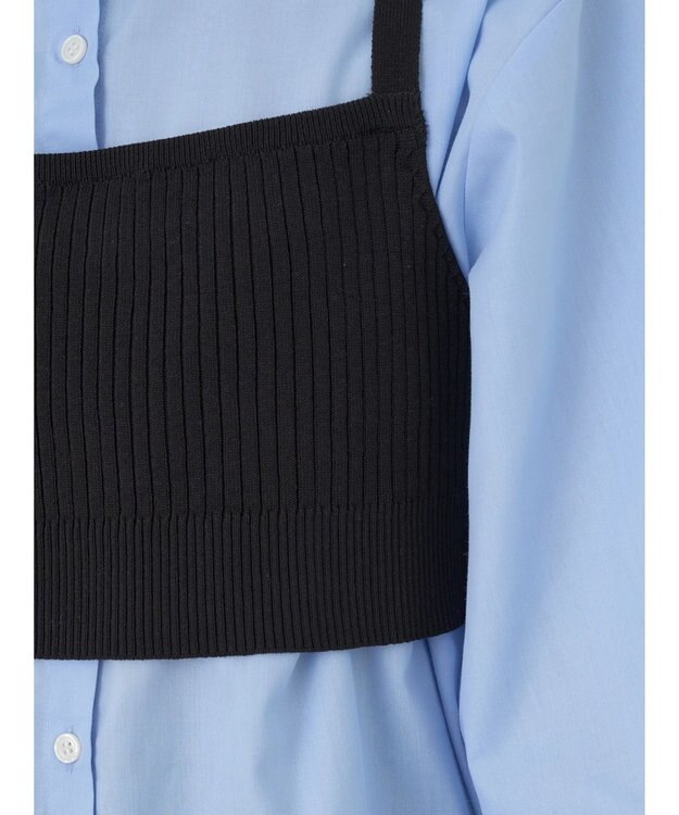 earth music&ecology ＳＥＴ２点ニットビスチェ＋ノーカラーシャツ Sax