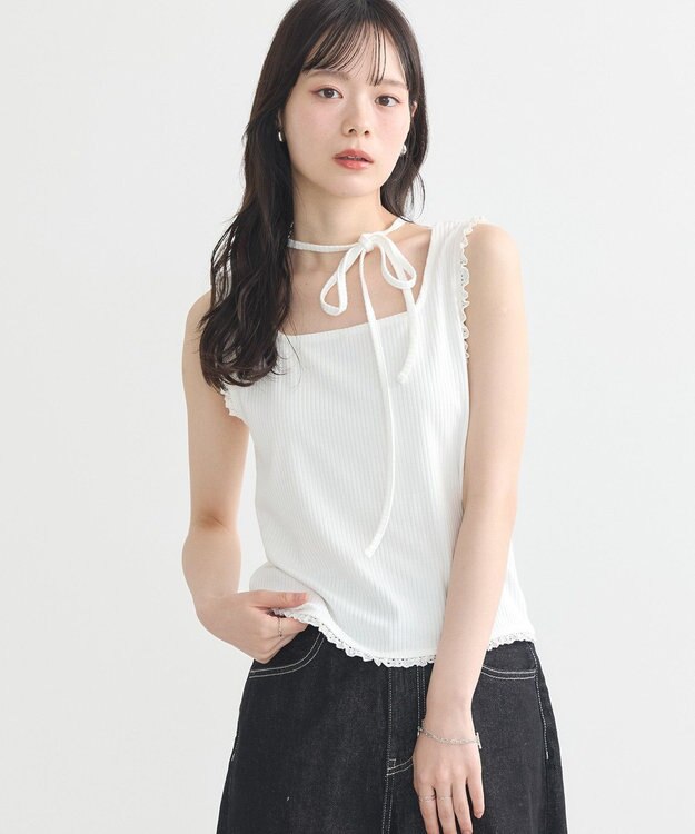 earth music&ecology マルチｗａｙネックホルターレースタンク Off White