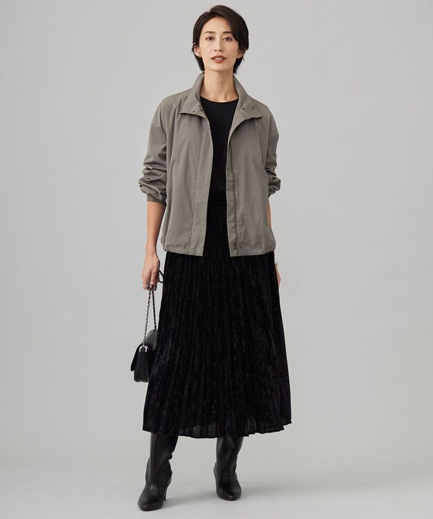 ICB L 【洗える】ジョーゼットジャージー 異素材コンビプルオーバー ブラック系