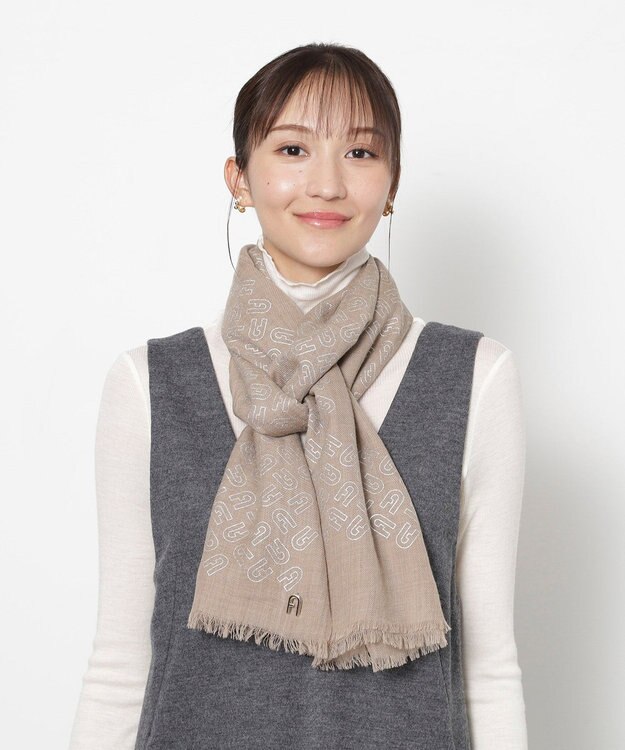 MOONBAT FURLA(フルラ）ウール アーチロゴストール モカブラウン