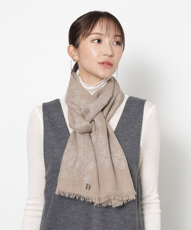 MOONBAT FURLA(フルラ）ウール アーチロゴストール モカブラウン