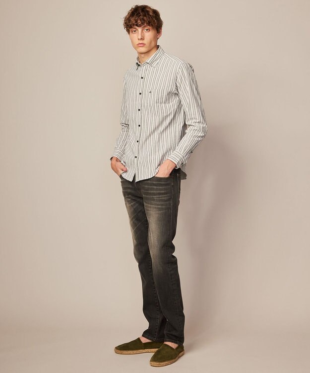 JOSEPH ABBOUD 【オーガニックコットン】オーガニックコードストライプ シャツ オリーブ系1