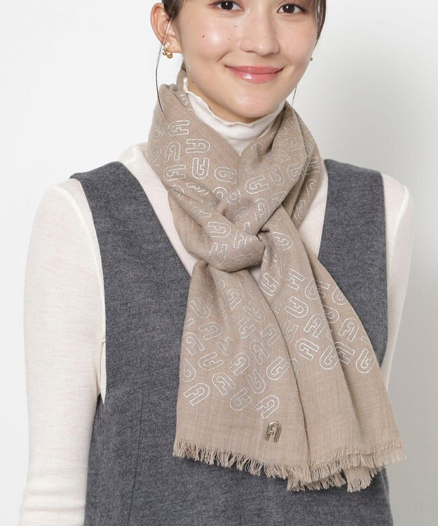 MOONBAT FURLA(フルラ）ウール アーチロゴストール モカブラウン