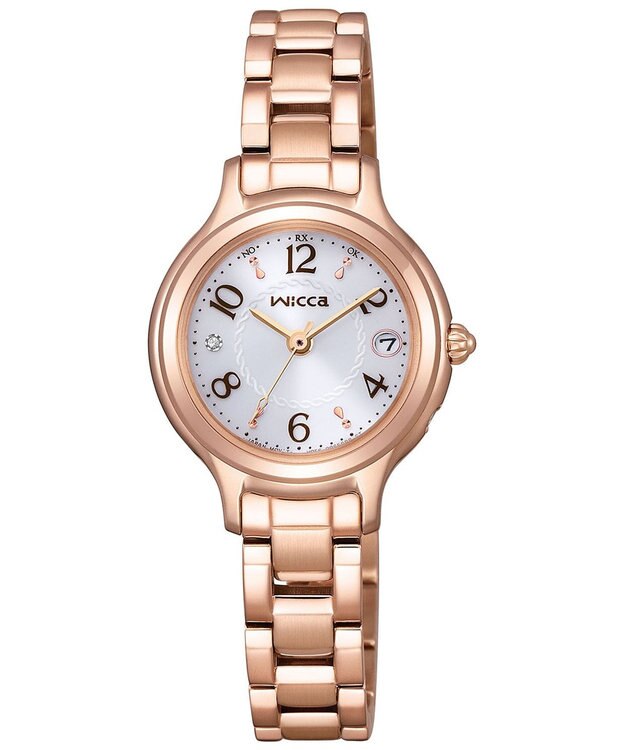 CITIZEN 【wicca】レトロクラシカルなソーラーテック電波時計 ベルト調整簡単 ギフトにぴったり ピンクゴールド