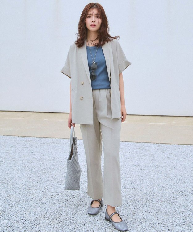 ANY L 【洗濯機可/セットアップ可/UVケア/速乾/イージーケア】サラサラテックリネンパンツ グレージュ