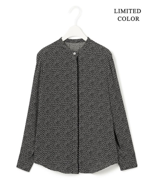 ICB 【WEB限定カラーあり・速乾・洗える】BackSatinAmunzen バンドカラーブラウス ジオメトリック柄系［WEB限定］