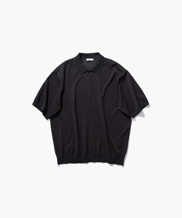 ATON COTTON WASHI KNIT | ハーフスリーブポロセーター - UNISEX CHARCOAL GRAY