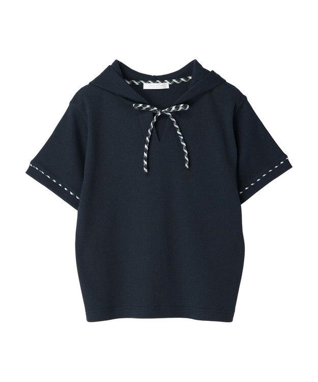 Green Parks チェックポイントワッフルプルオーバー Navy