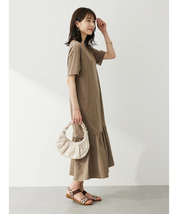 Green Parks 裾切り替えＴＥＥワンピース Black