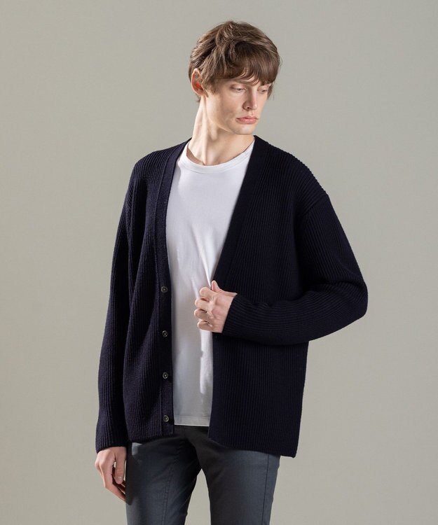 JOSEPH HOMME リッジメリノ　Vネックカーディガン ネイビー系