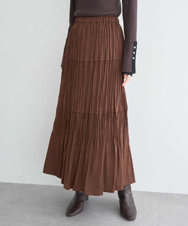 YECCA VECCA ランダムプリーツサテンマーメイドスカート Brown