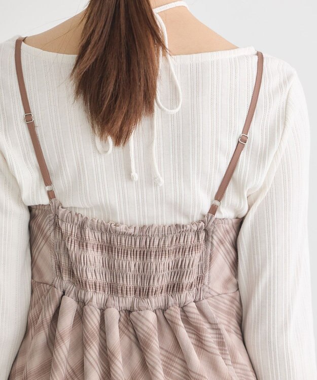 earth music&ecology フロントリボンチェックミニキャミワンピース Check Brown