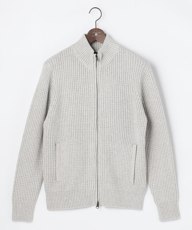 JOSEPH ABBOUD 【キングサイズ・3シーズン活躍する綿ブレンド】コットンアクリルバルキー ジップニット ブルゾン ライトグレー系