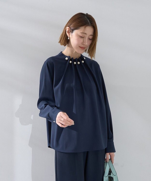YECCA VECCA パールタックブラウス Navy