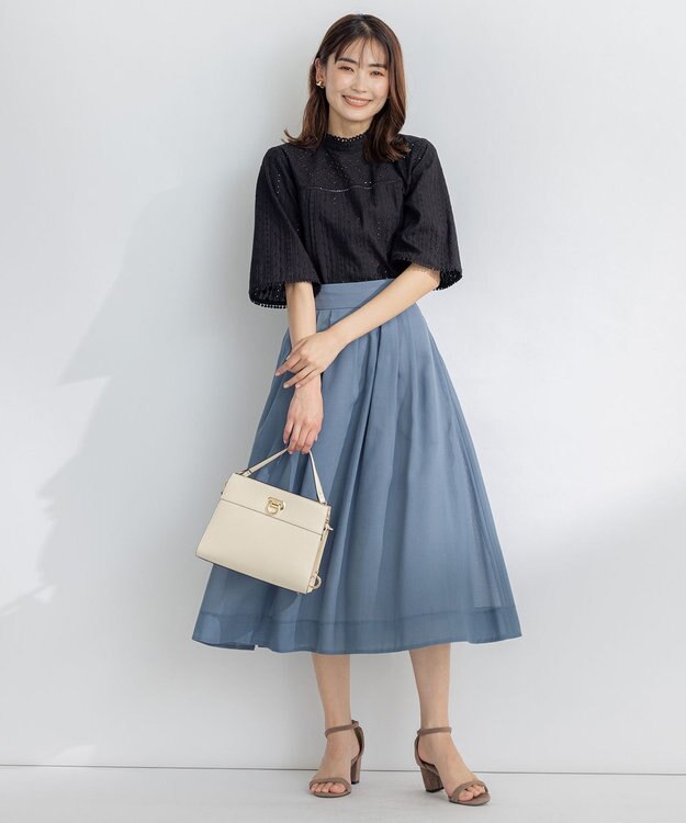 組曲 【洗える・イージーケア】カラーボイル フレアスカート ブルー系