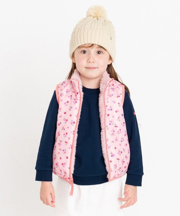 MIKI HOUSE HOT BISCUITS 【80-120cm】 裏ボアフリース リバーシブル総柄ベスト