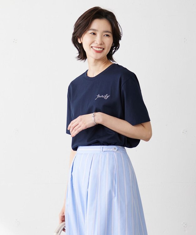 J.PRESS LADIES S エンブロイダリー ロゴ Tシャツ ネイビー系