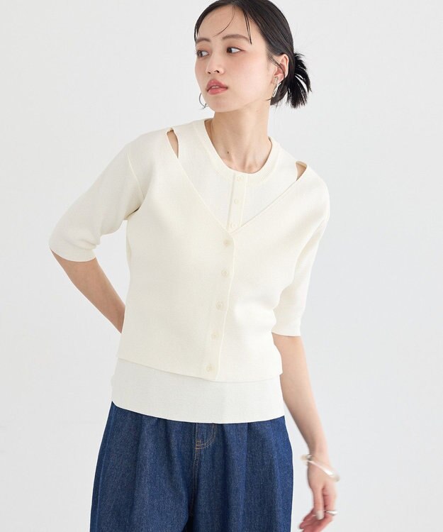 earth music&ecology フェイクレイヤードアメスリプルオーバー Ivory