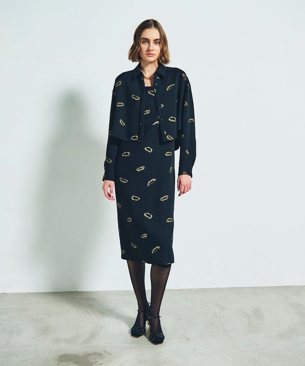 GRACE CONTINENTAL リップモチーフショートシャツ ブラック