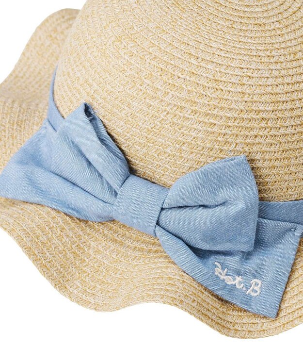 MIKI HOUSE HOT BISCUITS 【48-54cm】 麦わら風 リボン付きハット ベージュ