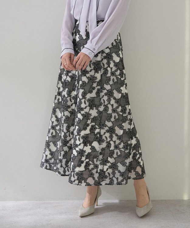 YECCA VECCA シアーレース柄マーメイドスカート Black