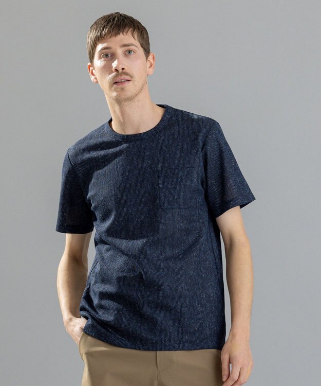 JOSEPH HOMME リネンドビージャージー　クルーネックTシャツ ネイビー系