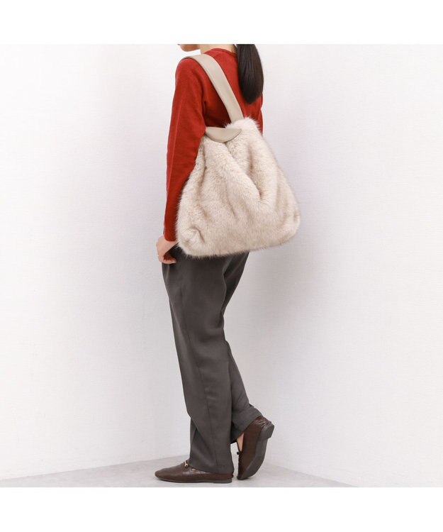 UNBILLION カシュカシュ cachecache / リボンワンハンドルミンク風エコファートート アイボリー