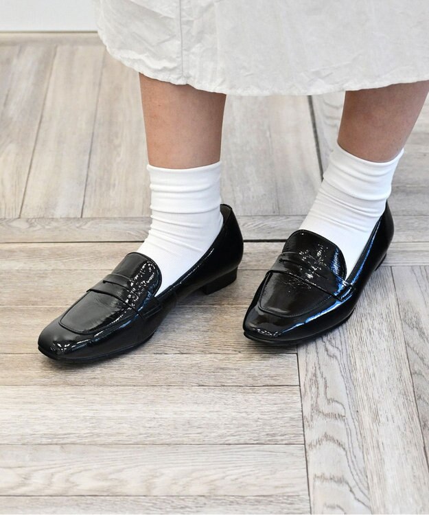 Pointer 日本製 本革シンプルローファー ブラック(シワエナメル)