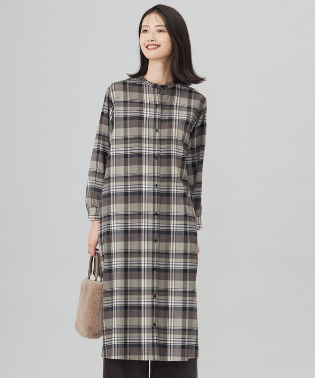 J.PRESS LADIES L 【洗える】テトロンレーヨン/ウール milledタータン ワンピース ベージュチェック系