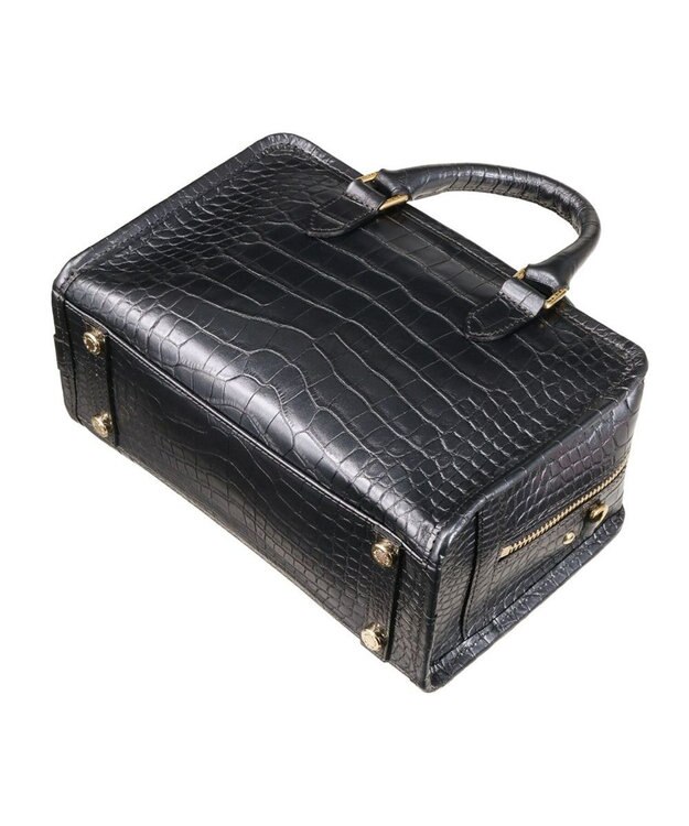 A.D.M.J. 【牛革】クロコ型押しヘリ巻きボストン23cm オニキス