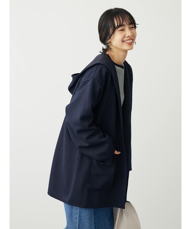 Green Parks ポンチフード付きカットカーディガン Dark Navy