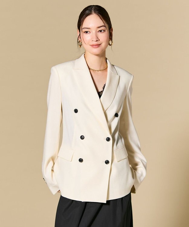 BEIGE， CAROLE / リネンライク ダブルジャケット Ecru