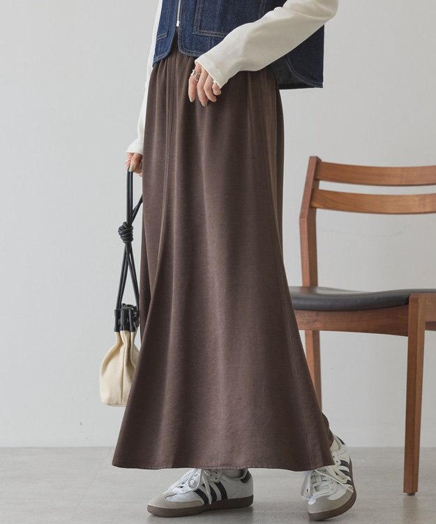 AMERICAN HOLIC 【イージーケア】サテンマーメードスカート Brown