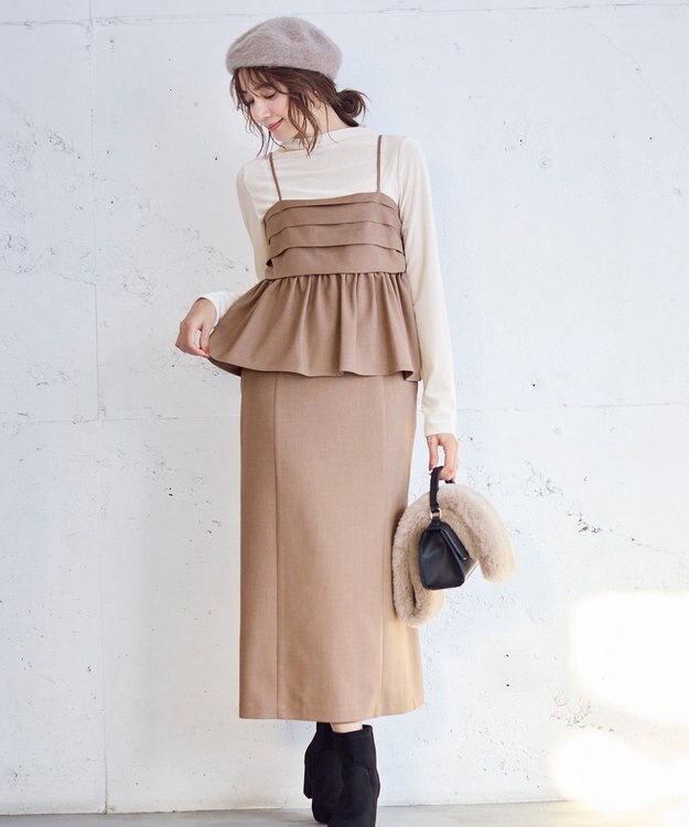 ANY SIS L 【BAILA12月号掲載・貴島明日香さんコラボ】ドッキングビスチェワンピース×インナーセット キャメル×アイボリー