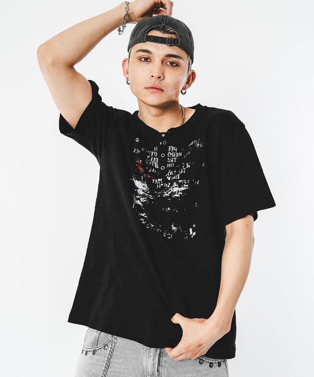 WEGO 【ユニセックス着用ITEM】アイレットスラブヘンリーネックT（SS） ブラック