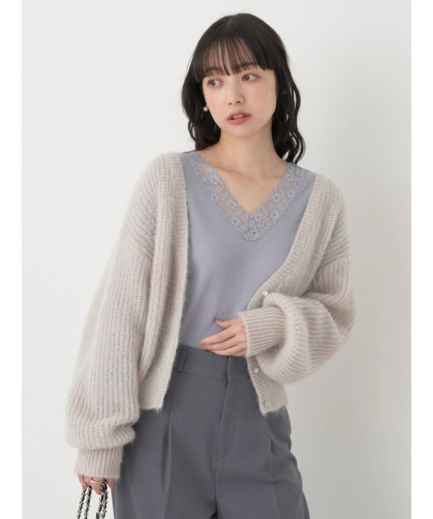 earth music&ecology レースＶネックテレコインナー Grayish Blue