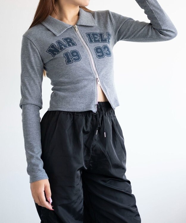 WEGO WジップナンバリングロゴロンT グレー