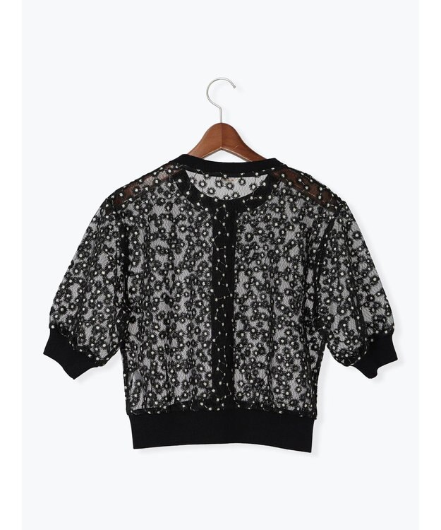 Te chichi エンブロイダリー半袖クルーカーディガン ブラック