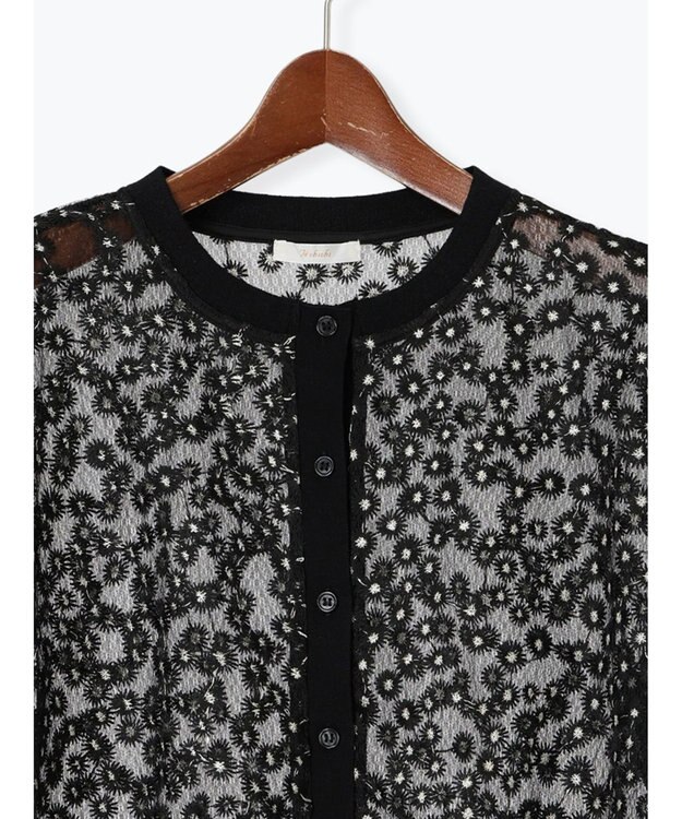 Te chichi エンブロイダリー半袖クルーカーディガン ブラック