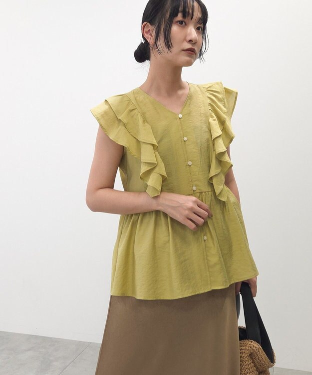 Green Parks フリルノースリーブブラウス Lime Green