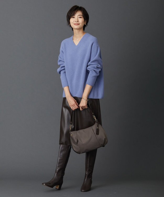 J.PRESS LADIES 【洗える】シンセティックマットleather スカート ブラウン系