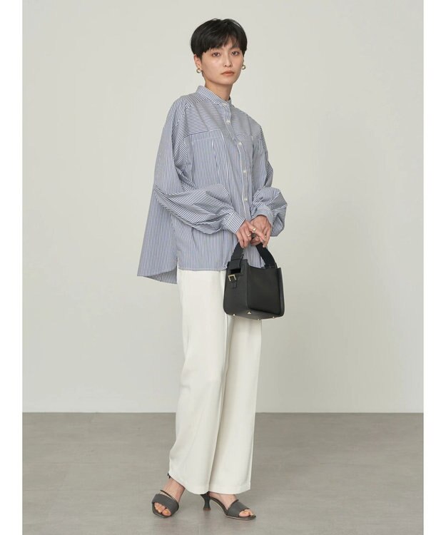 AMERICAN HOLIC イージーケア切替タックワイドシャツ Stripe Navy