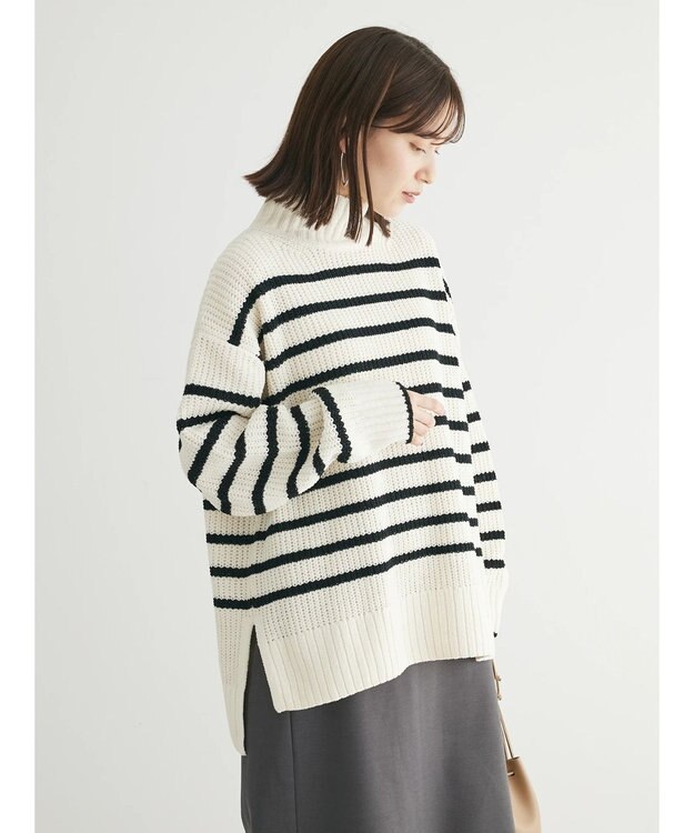 Green Parks ｍｏｋｏモール畦ニット前後差プルオーバー Border