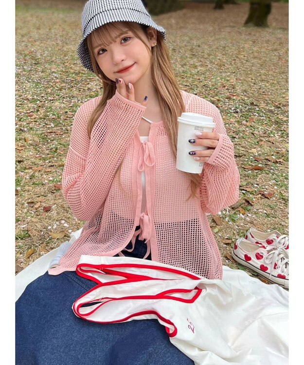 Green Parks ＳＥＴ２点　透かしカーデ＋キャミソール Pink